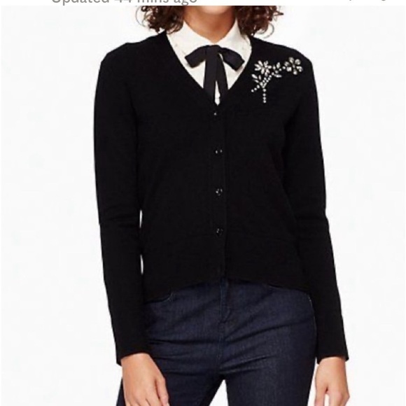 Kate Spade Black Embellished Brooch Cardigan Size XS - Picture 1 of 14